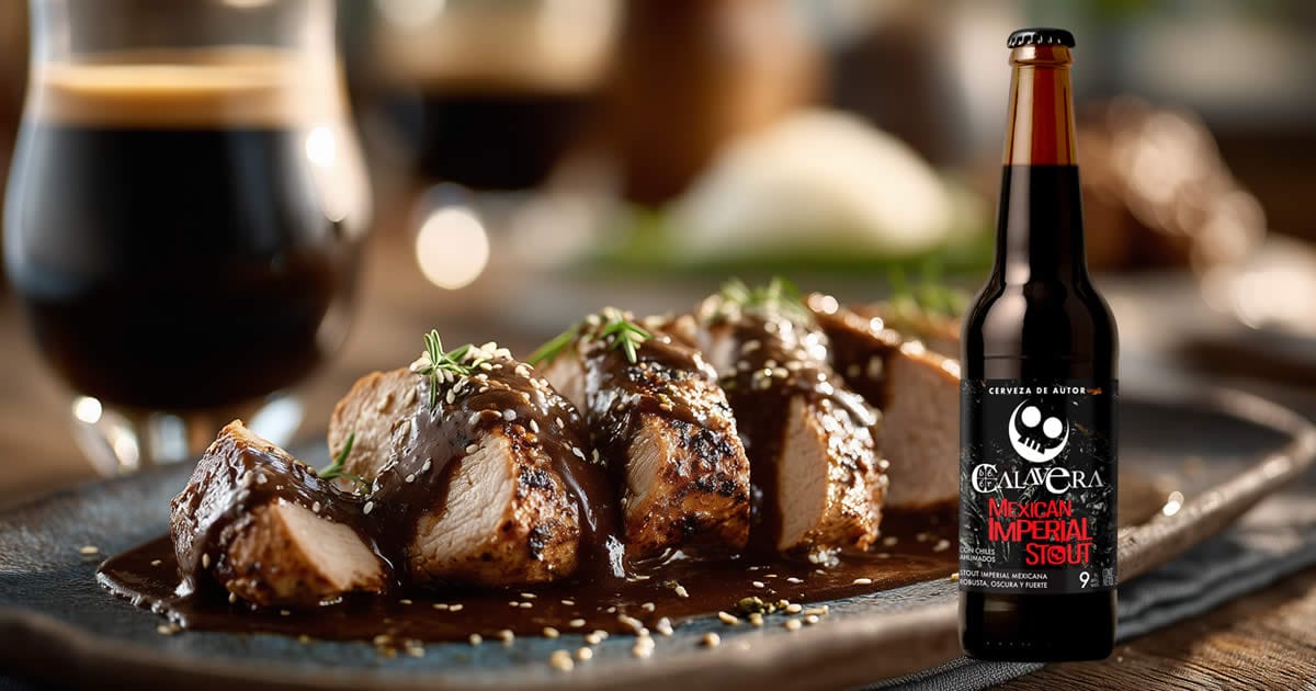 Cerveza Calavera Mexican Imperial Stout maridaje con mole con pollo